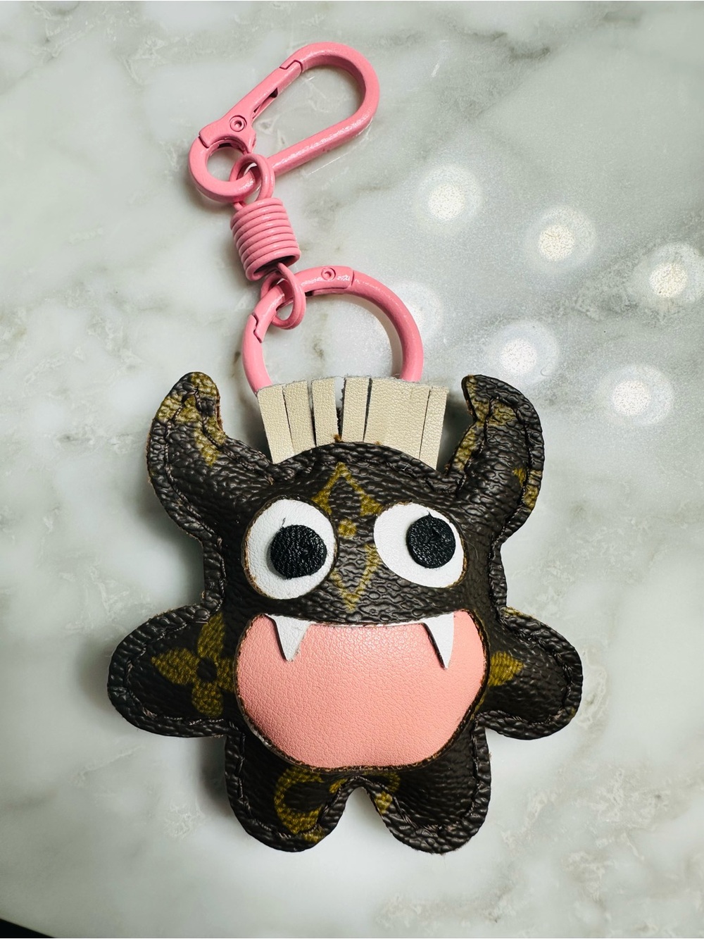 Recycled LV Monogram Pink Brown Monster Keyring Charm